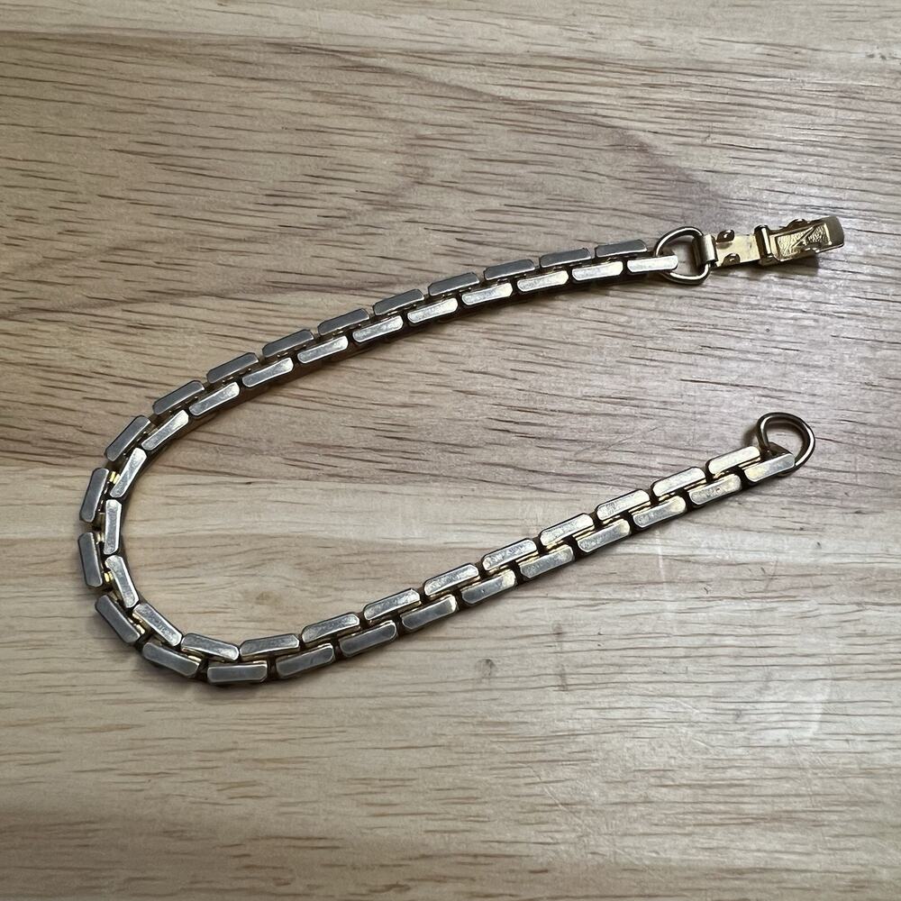 Vintage Designer Artisan Box Link Chain Bracelet 8" Gold Tone